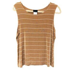 Citiknits Tank Top Women L Beige Striped USA Slinky Travel Knit Packable QVC